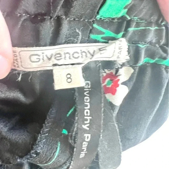 Givenchy 5 Paris 80s Vintage 100% Silk Black Floral Pul-On Wide Leg Pants Size 8 - Picture 7 of 9